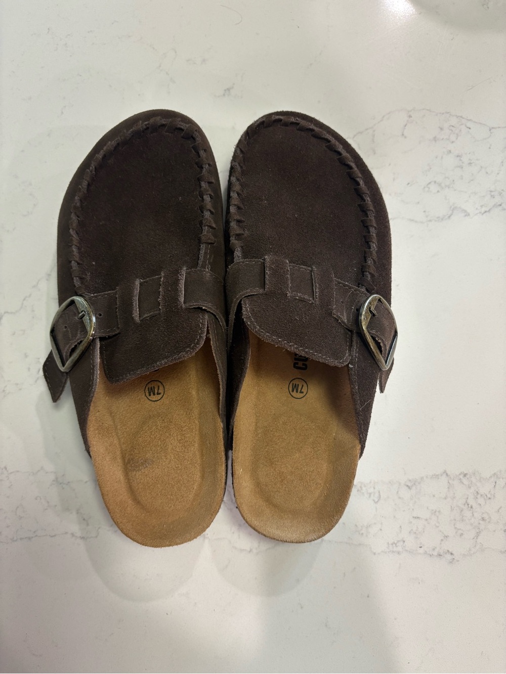 Cushionaire Women's Brown Suede Buckle Clog Mules